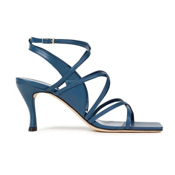 BY FAR Shoes - By Far Christina Navy Leather Suede Square Toe Heels EU 36